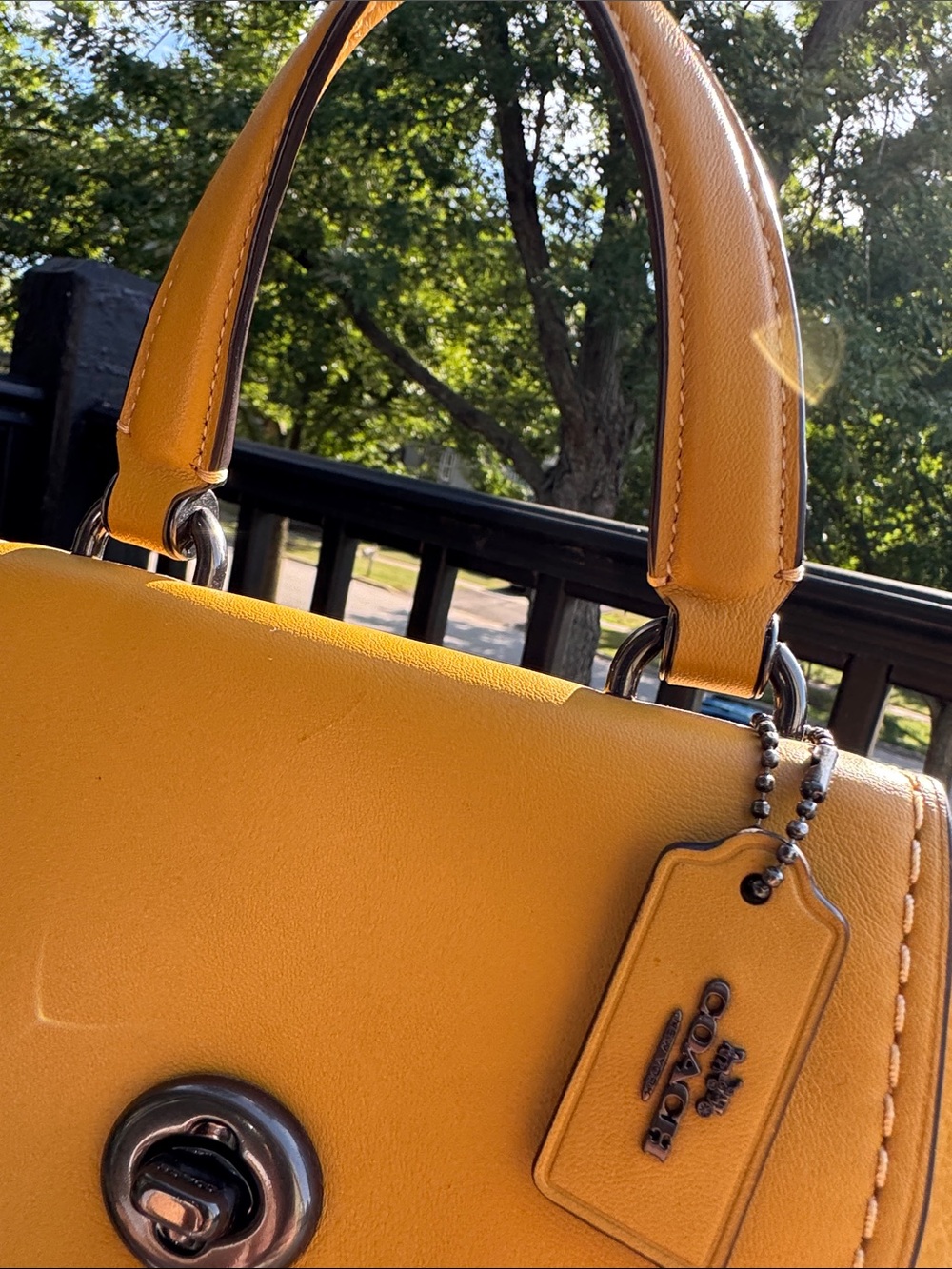 Coach Yellow Mini Leather Top-Handle Backpack - Picture 14 of 16